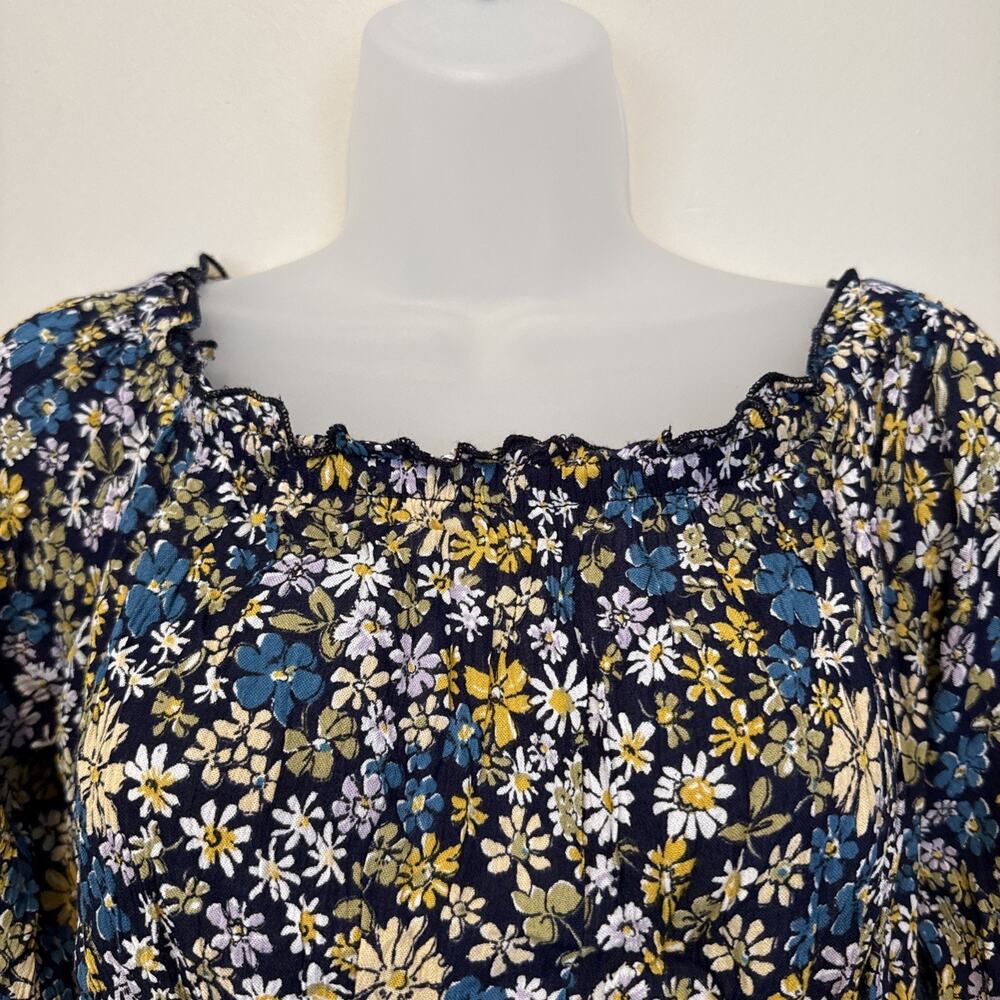 Patrons of Peace Women Medium Blouse Navy Floral Peplum Long Sleeve Peasant NWOT - Picture 4 of 8